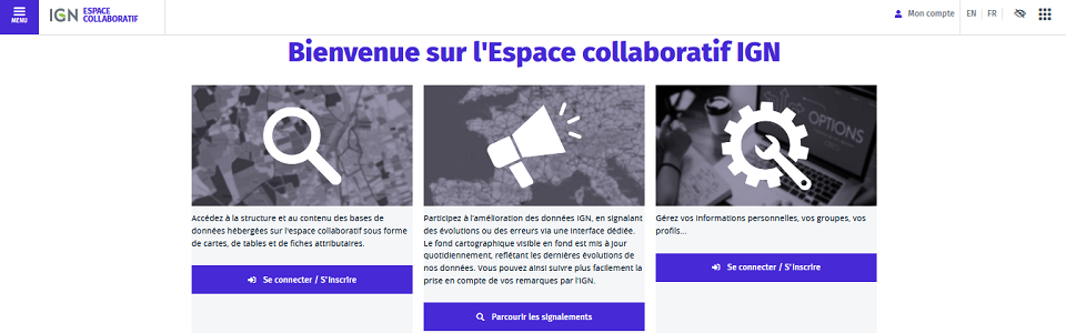 Page d'accueil de l'Espace collaboratif