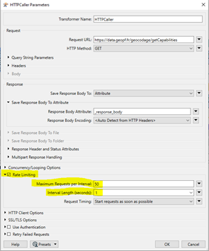 Paramétrage de la fréquence d'appel à une API dans FME